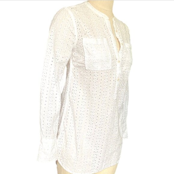 MERONA White Eyelet Half Button Tunic Top XS 144P - Picture 3 of 8